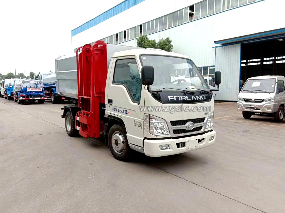 福田3方掛桶垃圾車(chē)_垃圾桶翻轉(zhuǎn)提升機(jī)原理